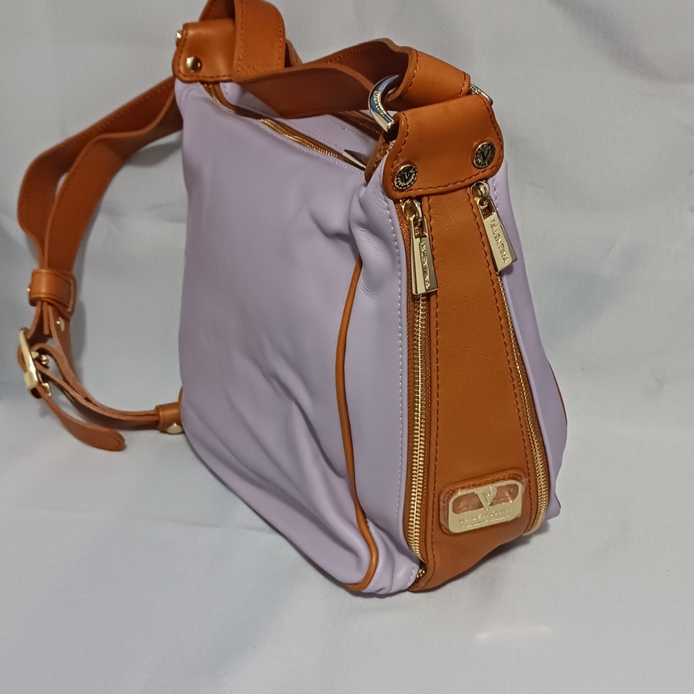 Valentina Women's Bag Lavender And Tan Genuine Leather Made In Italy